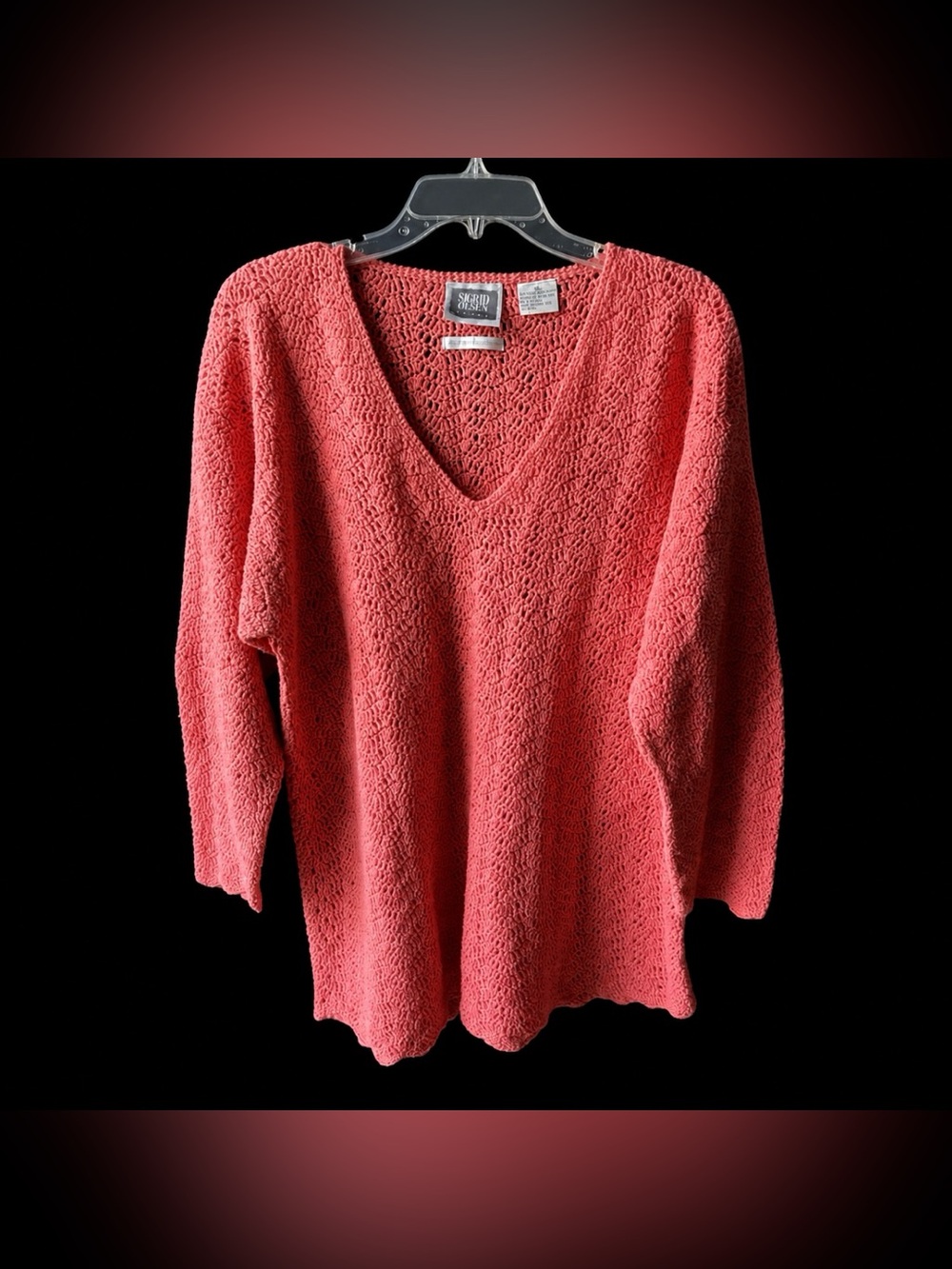 Sigrid Olsen Sport Coral V Neck Sweater Size XL Gorgeous Hand Crocheted - Picture 2 of 7